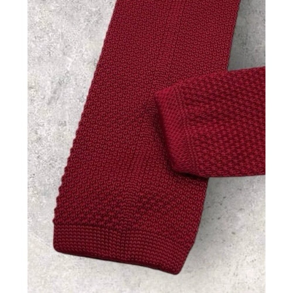 Burma Bibas Polyester Solid Knit Tie Solid Red W:… - image 5